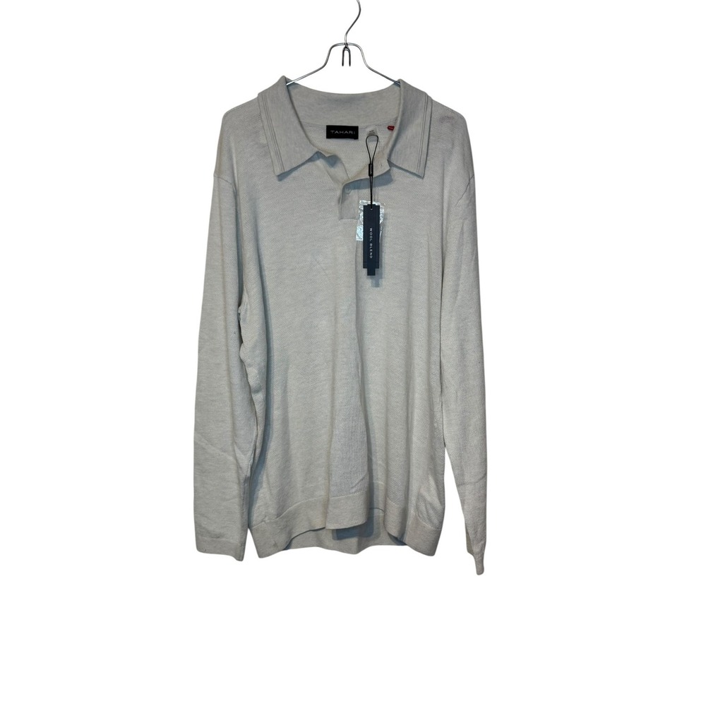 Tahari Men's Sweater Polo Heather Collared Pullover Long Sleeve Grey Medium NWT - Picture 1 of 11